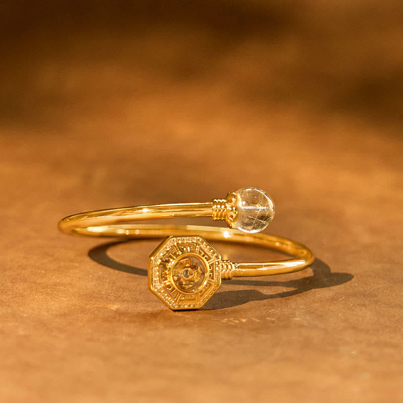 Nimara Ritual Rutilated Quartz Copper Brass Rotatable Windmill Feng Sheng Shui Qi Courage Bracelet Bangle
