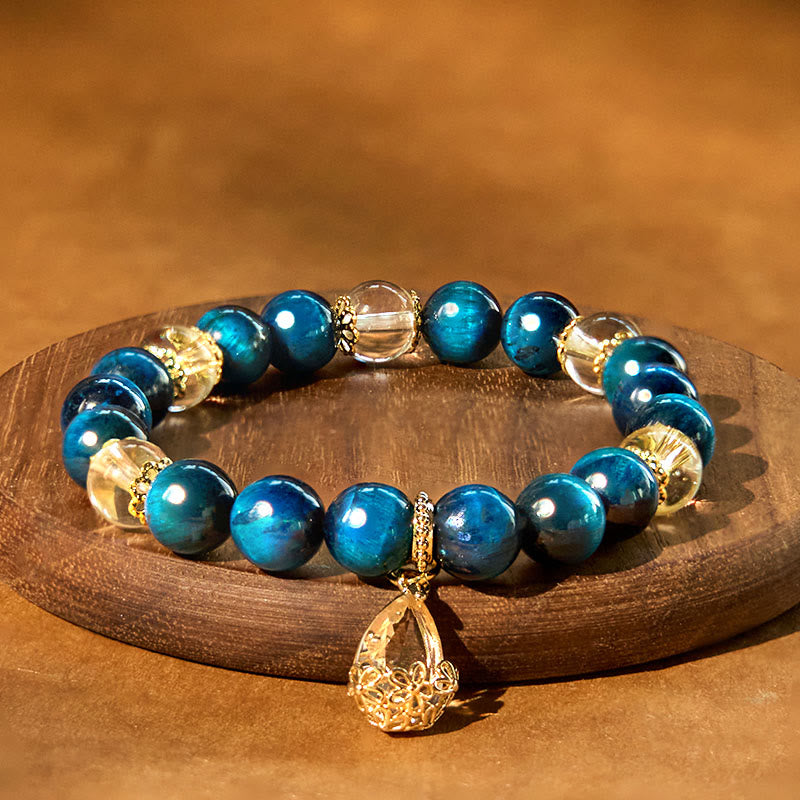 Nimara Ritual Blue Tiger Eye White Crystal Water Drop Strength Bracelet