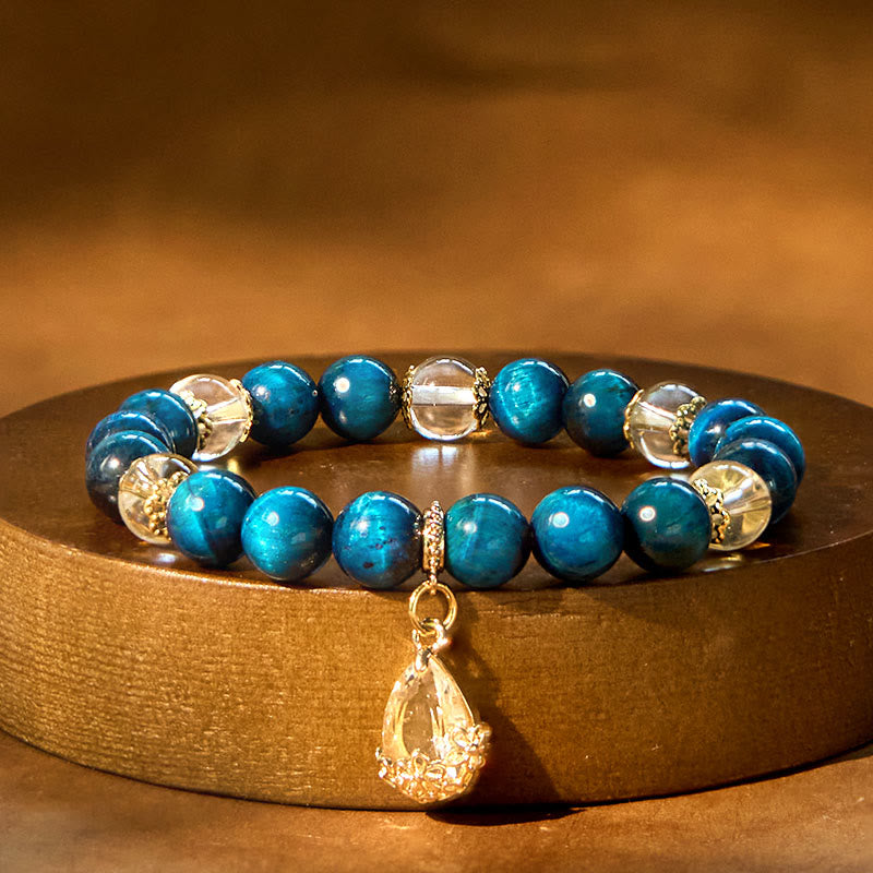 Nimara Ritual Blue Tiger Eye White Crystal Water Drop Strength Bracelet