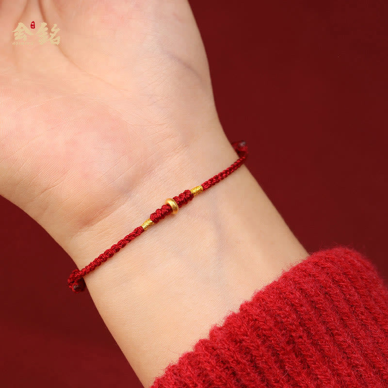 Nimara Ritual 999 Gold Small Lucky Beads String Protection Luck Braided Bracelet Anklet