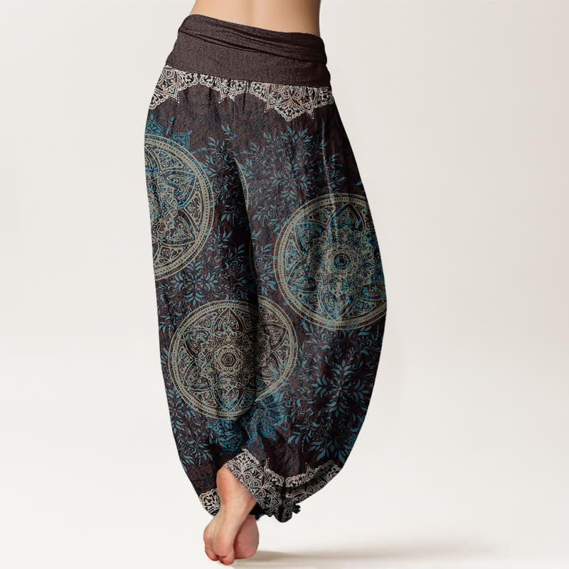 Nimara Ritual Cotton Mandala Pattern Leaves Women's Elastic Waist Harem Pants