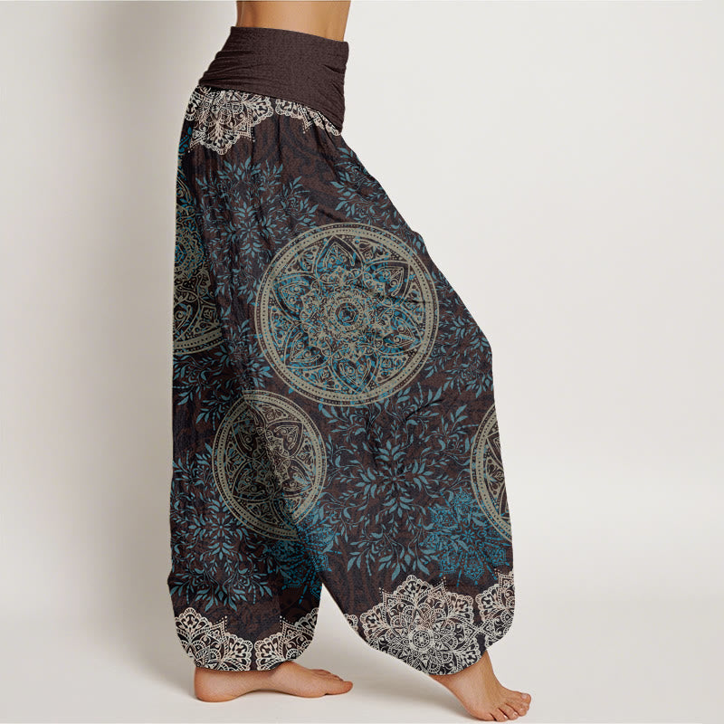 Nimara Ritual Cotton Mandala Pattern Leaves Women's Elastic Waist Harem Pants