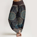 Nimara Ritual Cotton Mandala Pattern Leaves Women's Elastic Waist Harem Pants