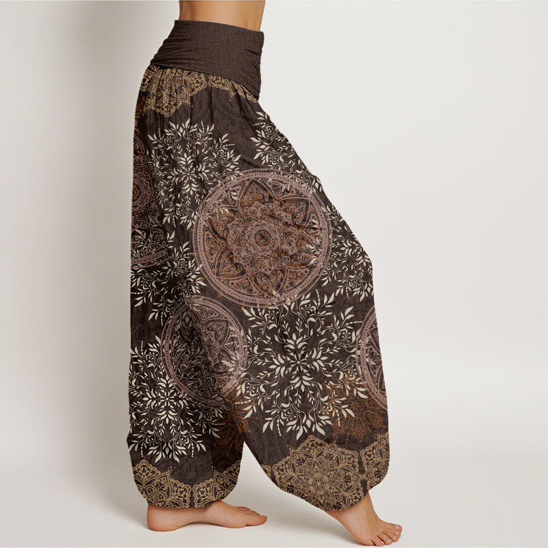Nimara Ritual Cotton Mandala Pattern Leaves Women's Elastic Waist Harem Pants
