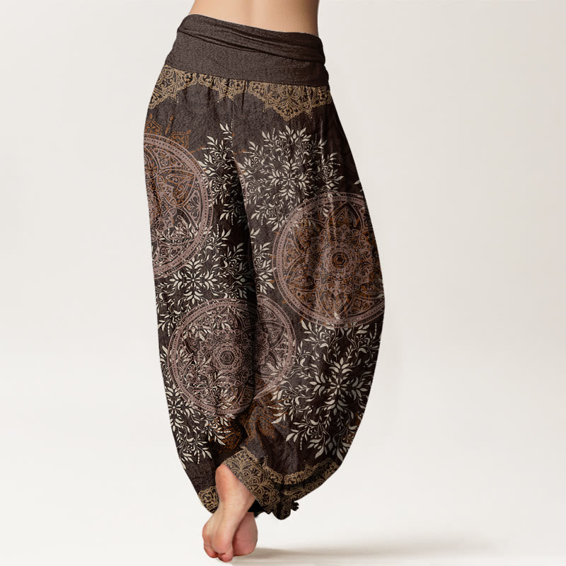 Nimara Ritual Cotton Mandala Pattern Leaves Women's Elastic Waist Harem Pants