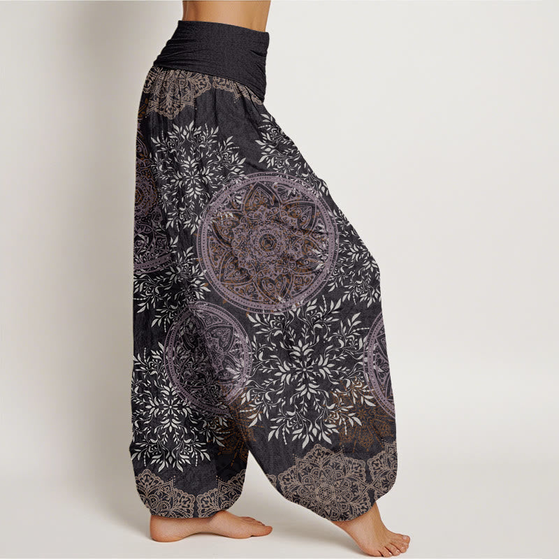 Nimara Ritual Cotton Mandala Pattern Leaves Women's Elastic Waist Harem Pants