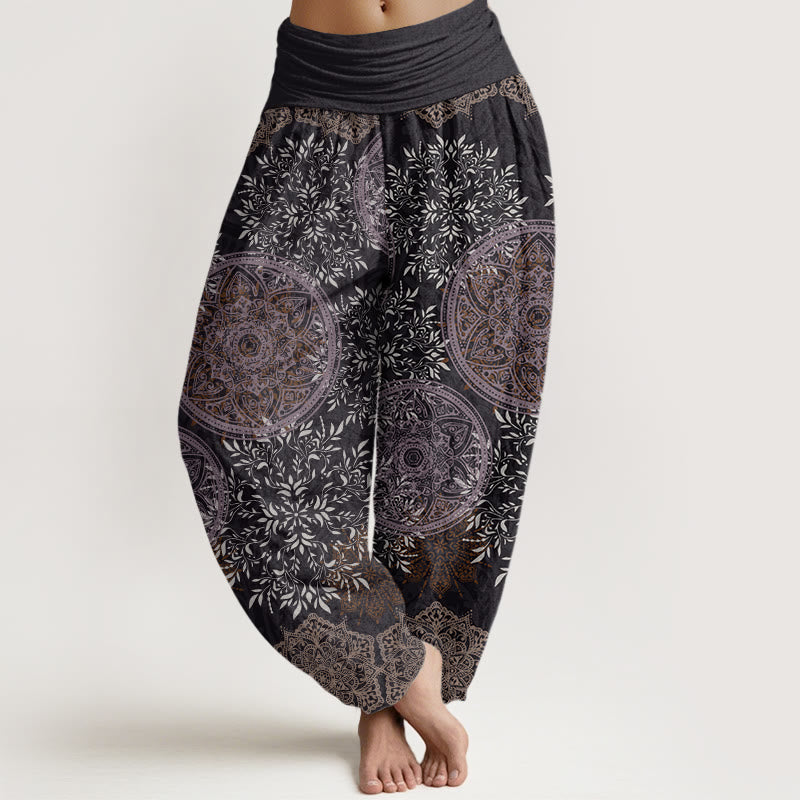 Nimara Ritual Cotton Mandala Pattern Leaves Women's Elastic Waist Harem Pants