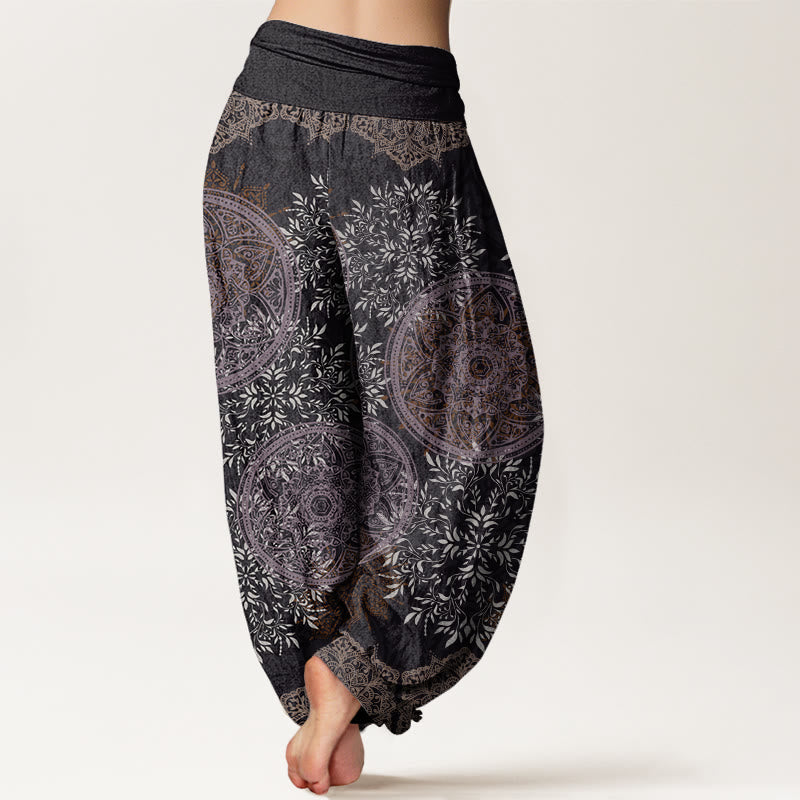Nimara Ritual Cotton Mandala Pattern Leaves Women's Elastic Waist Harem Pants