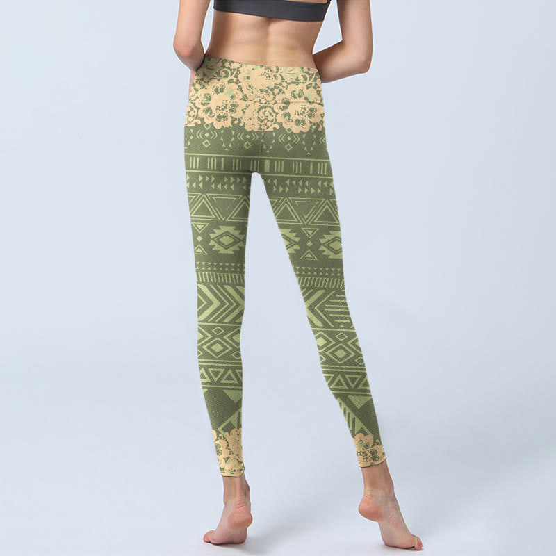 Nimara Ritual Flowers Geometric Shapes Gym Leggings Women's Yoga Pants