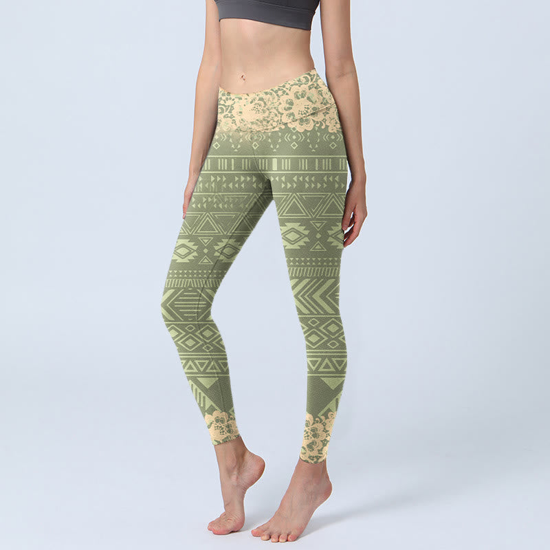 Nimara Ritual Flowers Geometric Shapes Gym Leggings Women's Yoga Pants