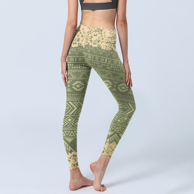 Nimara Ritual Flowers Geometric Shapes Gym Leggings Women's Yoga Pants