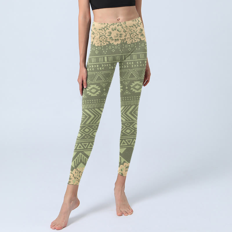 Nimara Ritual Flowers Geometric Shapes Gym Leggings Women's Yoga Pants