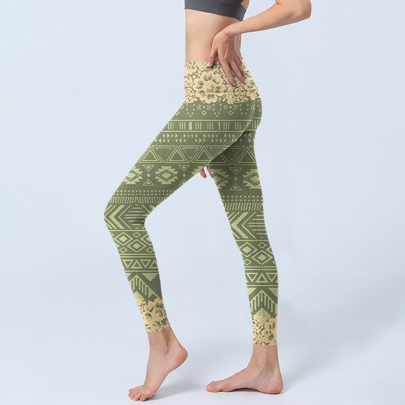Nimara Ritual Flowers Geometric Shapes Gym Leggings Women's Yoga Pants