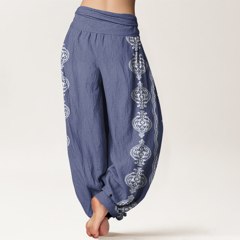 Nimara Ritual Cotton Mandala Om Mani Padme Hum Women's Elastic Waist Harem Pants