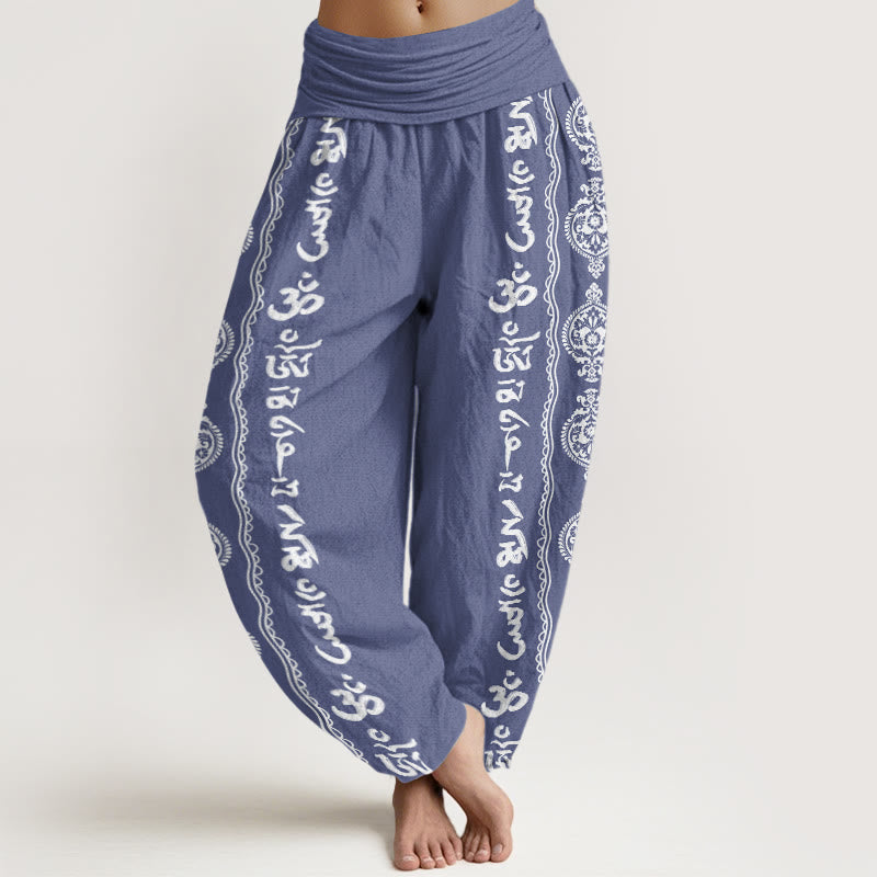 Nimara Ritual Cotton Mandala Om Mani Padme Hum Women's Elastic Waist Harem Pants