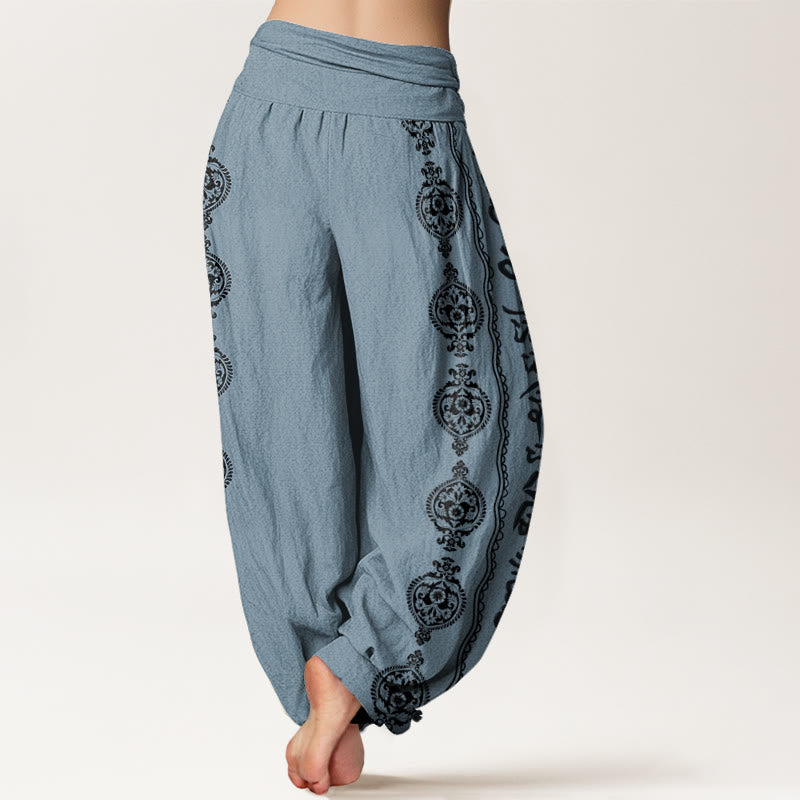 Nimara Ritual Cotton Mandala Om Mani Padme Hum Women's Elastic Waist Harem Pants