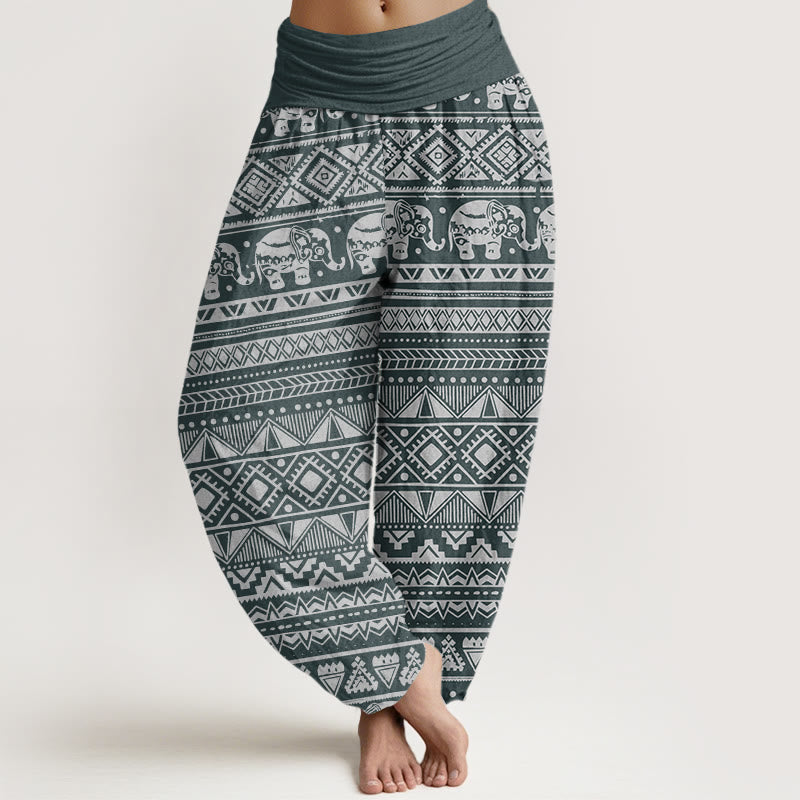Nimara Ritual Cotton Casual Elephant Geometric Figure Women's Elastic Waist Harem Pants