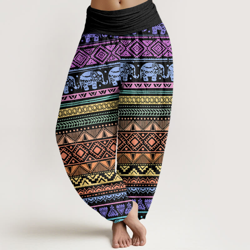 Nimara Ritual Cotton Casual Elephant Geometric Figure Women's Elastic Waist Harem Pants