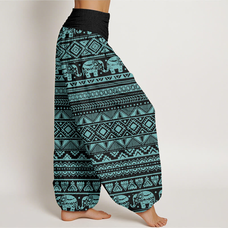 Nimara Ritual Cotton Casual Elephant Geometric Figure Women's Elastic Waist Harem Pants