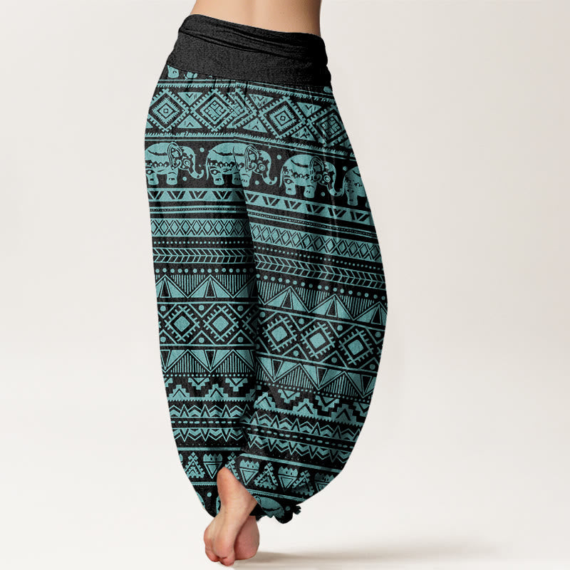 Nimara Ritual Cotton Casual Elephant Geometric Figure Women's Elastic Waist Harem Pants