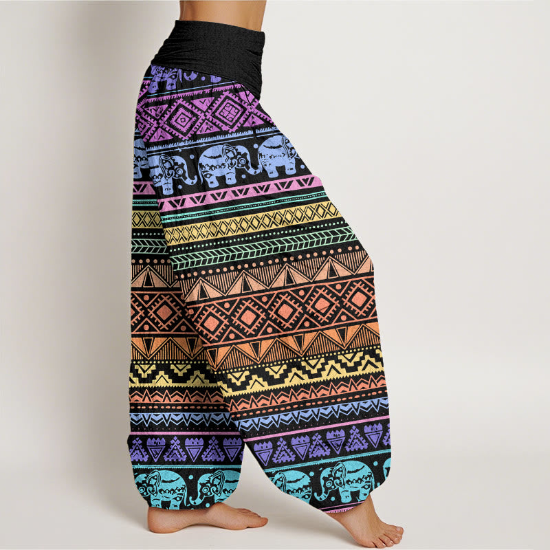 Nimara Ritual Cotton Casual Elephant Geometric Figure Women's Elastic Waist Harem Pants