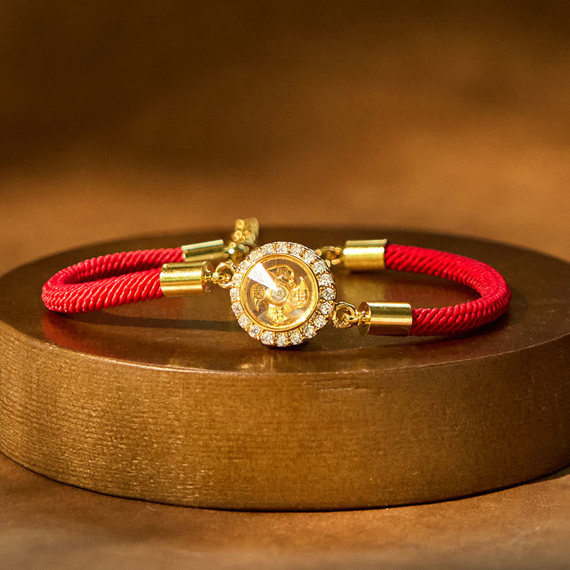 Nimara Ritual Red String Copper Brass Rotatable Windmill Feng Sheng Shui Qi Protection Braided Bracelet