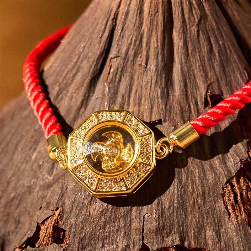 Nimara Ritual Copper Brass Rotatable Windmill Feng Sheng Shui Qi Red String Faith Braided Bracelet