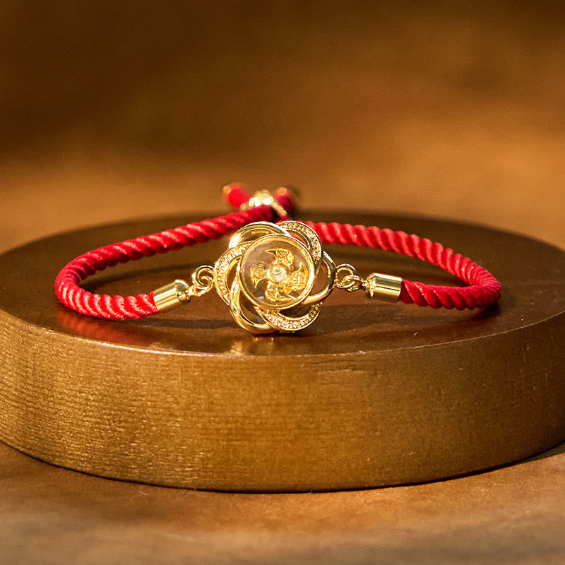 Nimara Ritual Rotatable Plum Red String Copper Brass Windmill Feng Sheng Shui Qi Protection Braided Bracelet