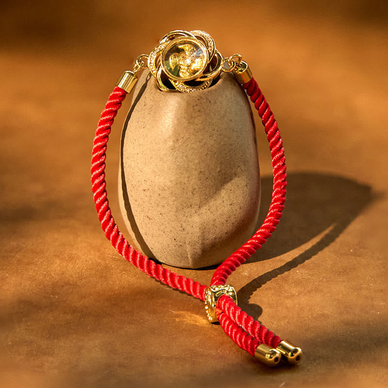 Nimara Ritual Rotatable Plum Red String Copper Brass Windmill Feng Sheng Shui Qi Protection Braided Bracelet