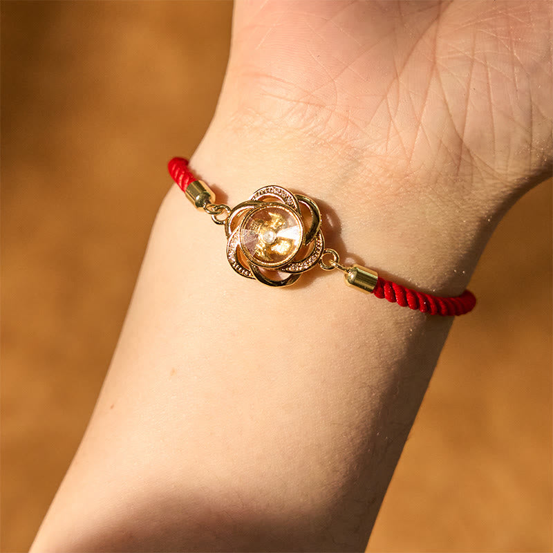 Nimara Ritual Rotatable Plum Red String Copper Brass Windmill Feng Sheng Shui Qi Protection Braided Bracelet