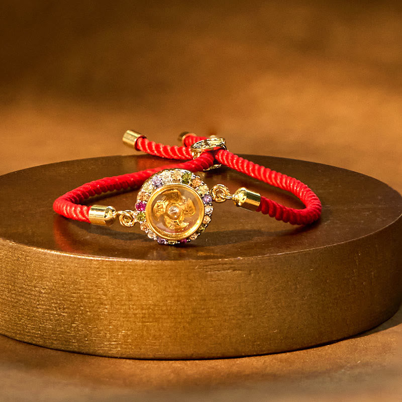 Nimara Ritual Copper Brass Color Rotatable Windmill Feng Sheng Shui Qi Fu Red String Faith Braided Bracelet