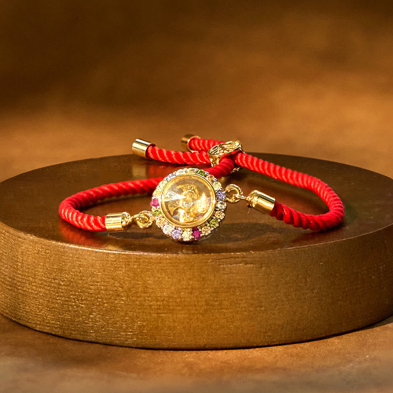 Nimara Ritual Copper Brass Color Rotatable Windmill Feng Sheng Shui Qi Fu Red String Faith Braided Bracelet