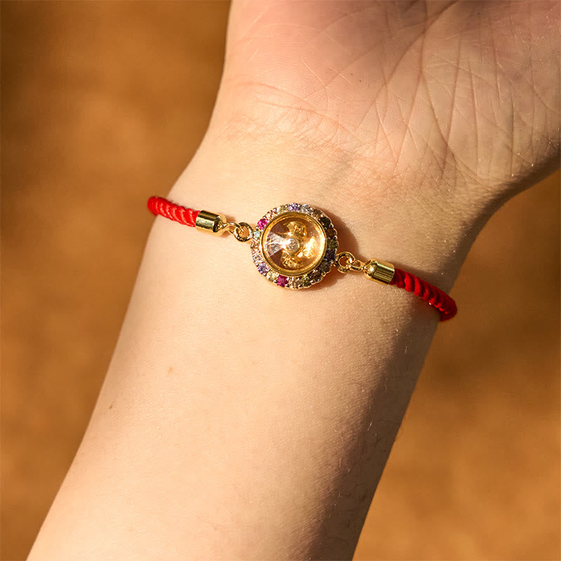 Nimara Ritual Copper Brass Color Rotatable Windmill Feng Sheng Shui Qi Fu Red String Faith Braided Bracelet
