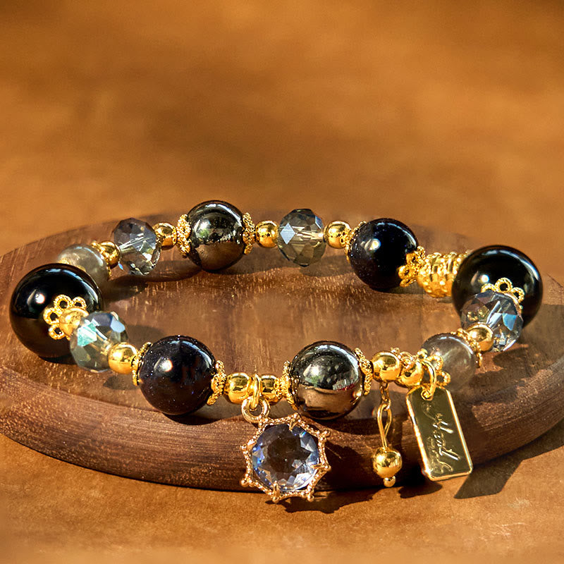 Nimara Ritual Natural Black Obsidian Hematite Blue Sandstone Strength Bracelet