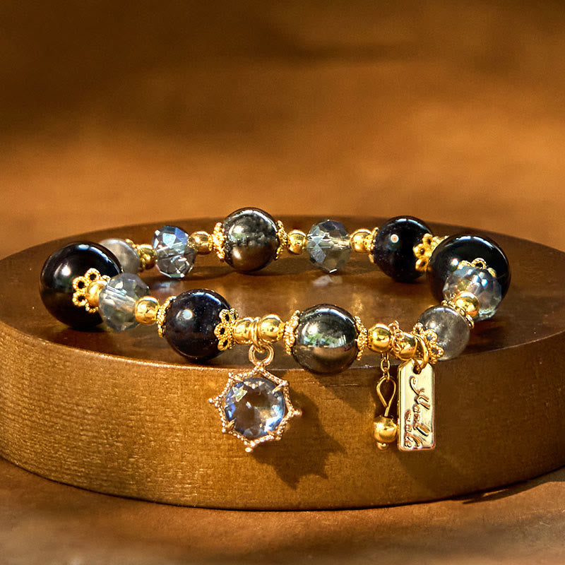 Nimara Ritual Natural Black Obsidian Hematite Blue Sandstone Strength Bracelet