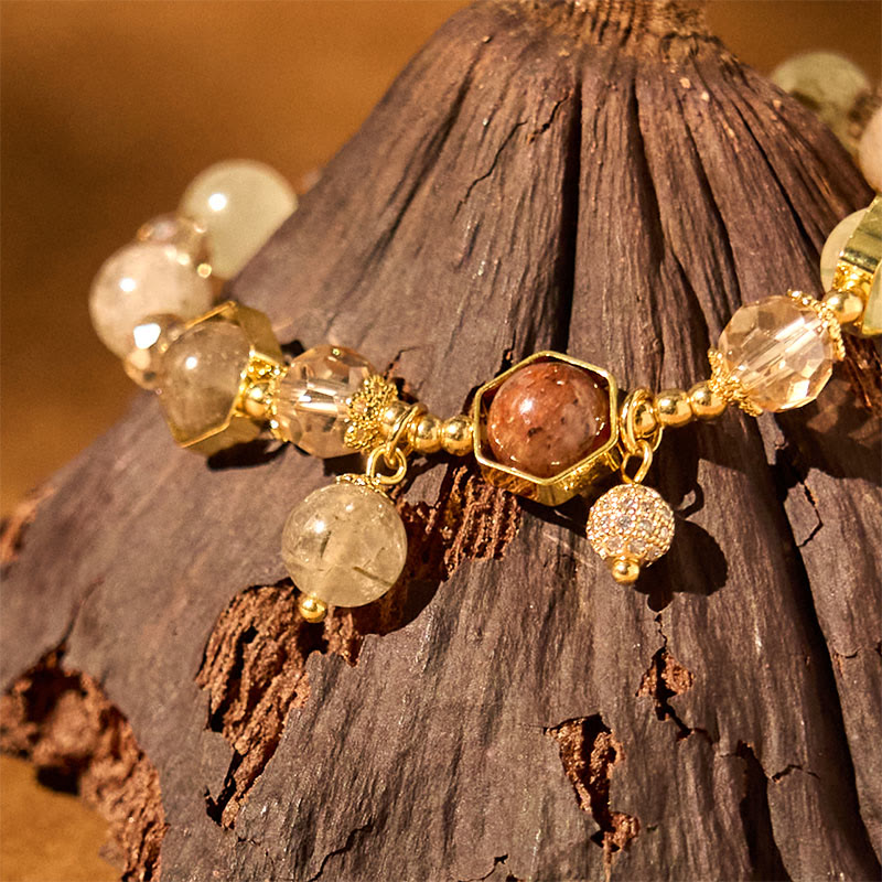 Nimara Ritual Natural Colored Rutilated Quartz Amethyst Protection Bracelet