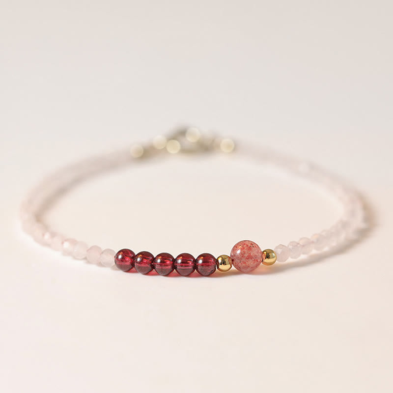 Loving Energy and Passionate 2mm Rose Quartz Garnet Strawberry Quartz Ultra-Thin Beads Bracelet