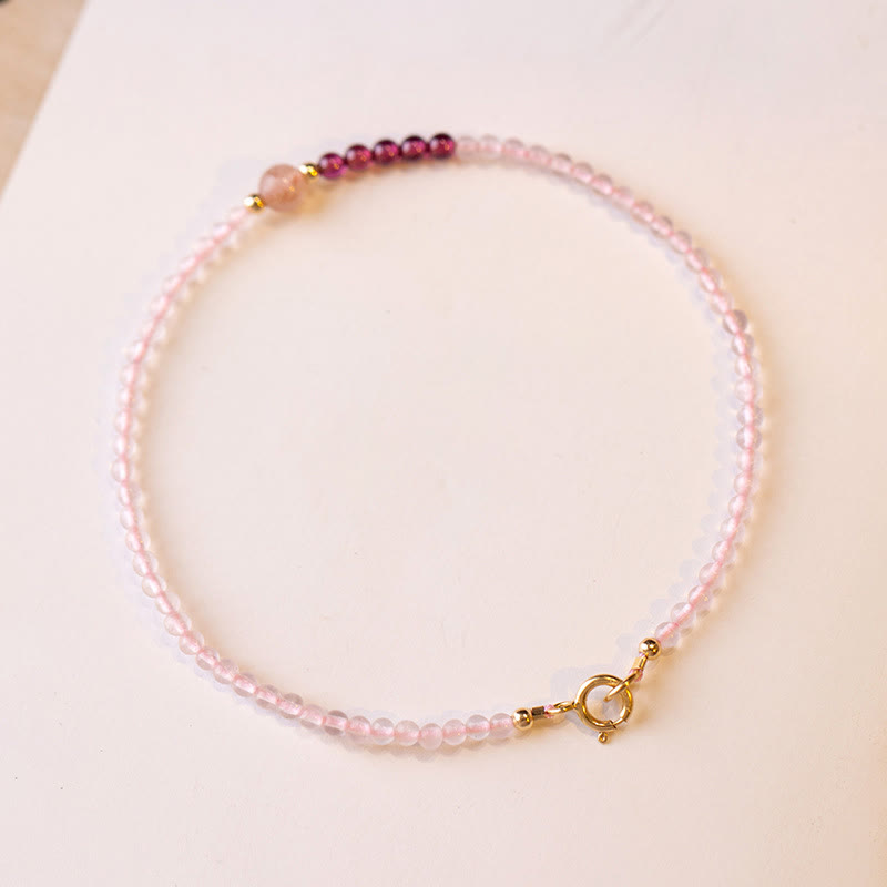 Nimara Ritual 2mm Rose Quartz Garnet Strawberry Quartz Ultra-Thin Beads Healing Energy Bracelet