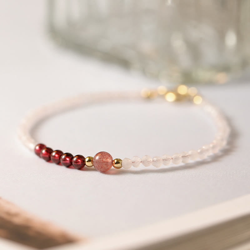 Nimara Ritual 2mm Rose Quartz Garnet Strawberry Quartz Ultra-Thin Beads Healing Energy Bracelet