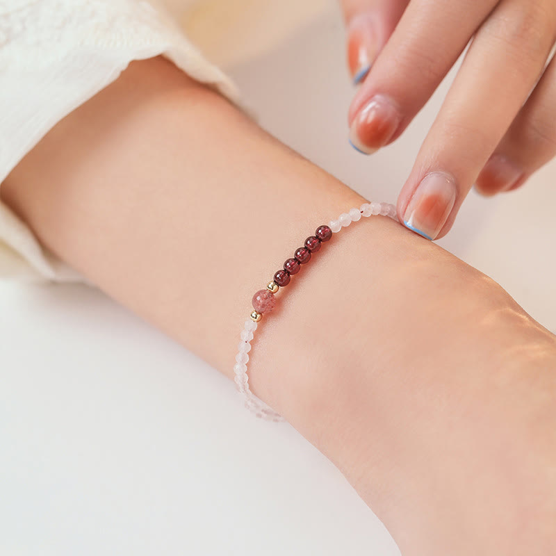 Loving Energy and Passionate 2mm Rose Quartz Garnet Strawberry Quartz Ultra-Thin Beads Bracelet