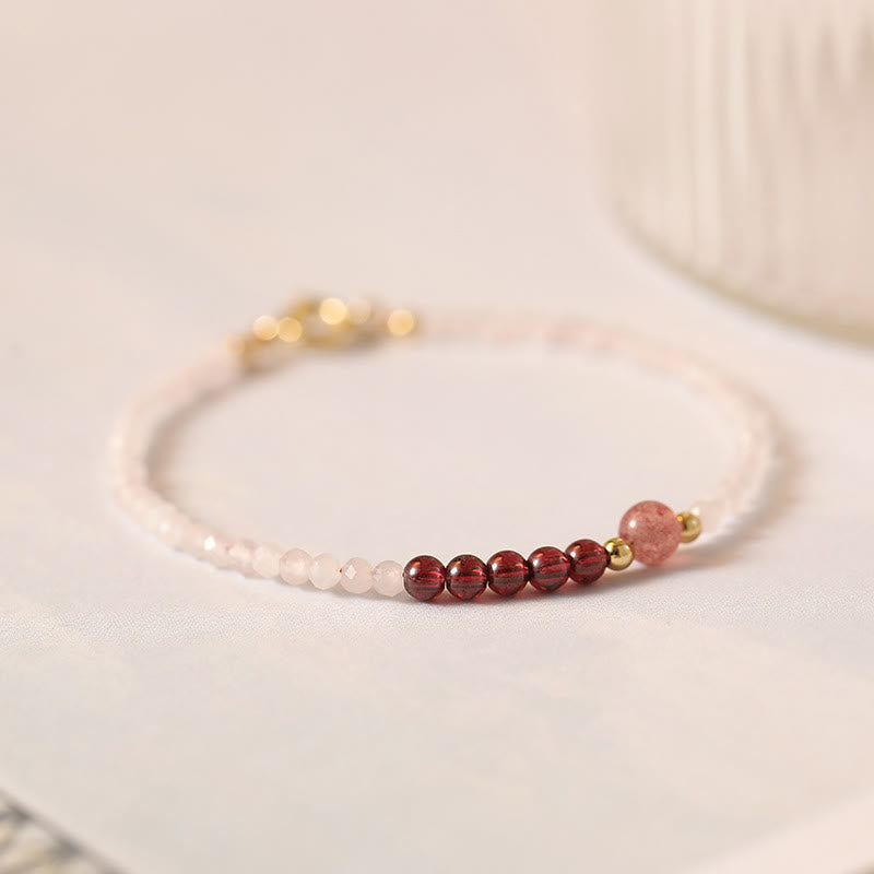 Loving Energy and Passionate 2mm Rose Quartz Garnet Strawberry Quartz Ultra-Thin Beads Bracelet