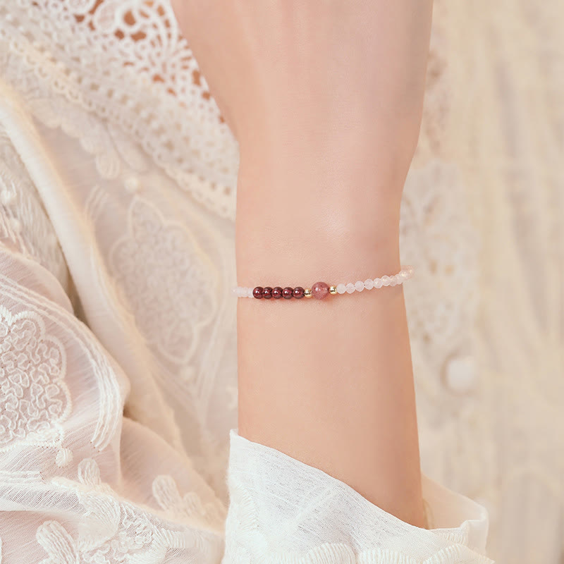 Loving Energy and Passionate 2mm Rose Quartz Garnet Strawberry Quartz Ultra-Thin Beads Bracelet