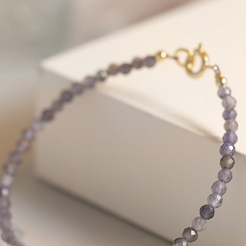 Nimara Ritual 3mm Amethyst Iolite Ultra-thin Beads 14k Gold Plated Copper Communication Bracelet