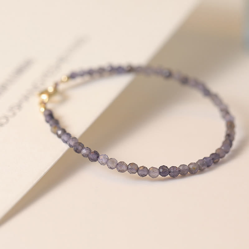 Nimara Ritual 3mm Amethyst Iolite Ultra-thin Beads 14k Gold Plated Copper Communication Bracelet