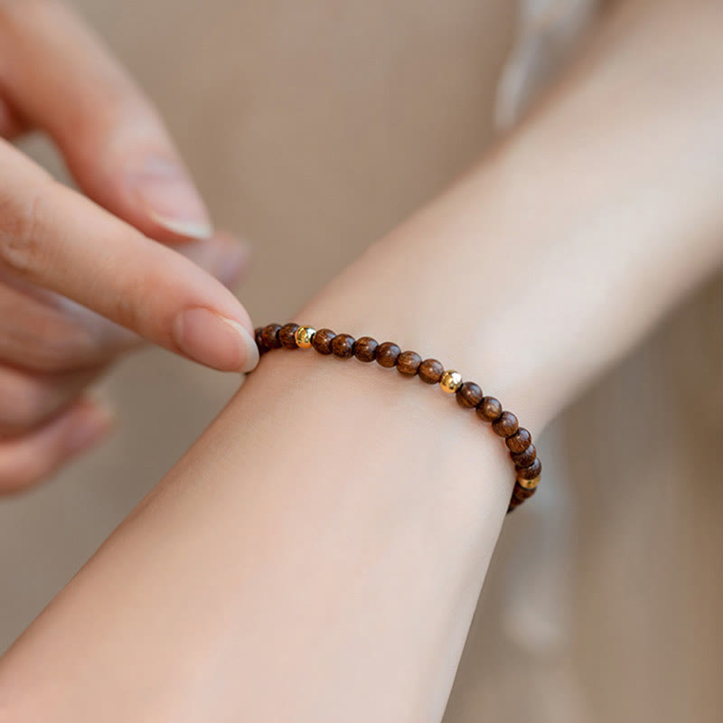 Nimara Ritual 4mm Ultra-thin Sandalwood 14K Gold Plated Copper Beads Protection Bracelet