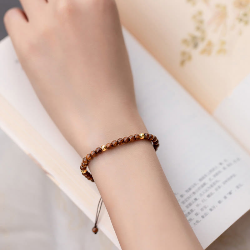 Nimara Ritual 4mm Ultra-thin Sandalwood 14K Gold Plated Copper Beads Protection Bracelet