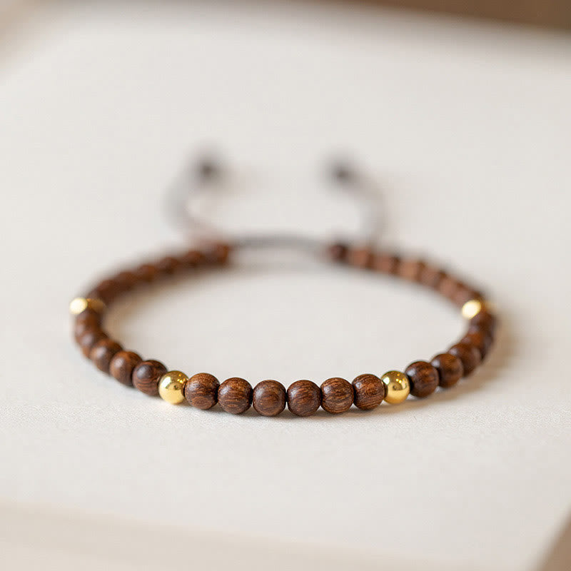 Nimara Ritual 4mm Ultra-thin Sandalwood 14K Gold Plated Copper Beads Protection Bracelet