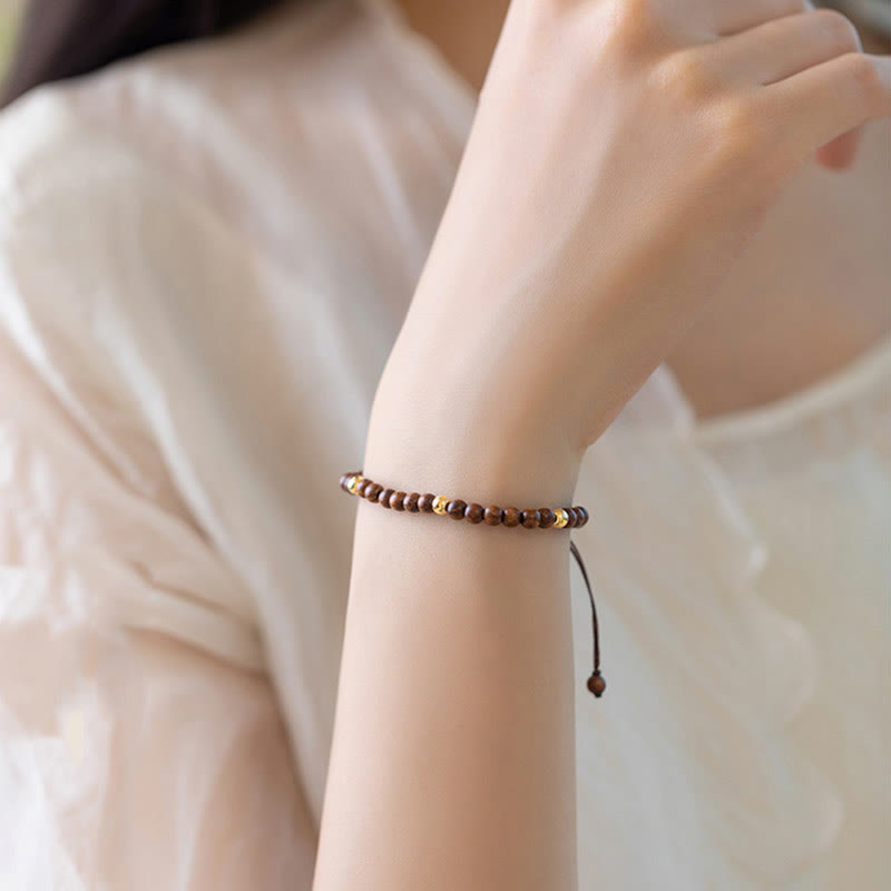 Nimara Ritual 4mm Ultra-thin Sandalwood 14K Gold Plated Copper Beads Protection Bracelet