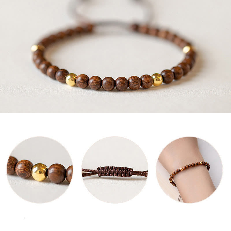 Nimara Ritual 4mm Ultra-thin Sandalwood 14K Gold Plated Copper Beads Protection Bracelet