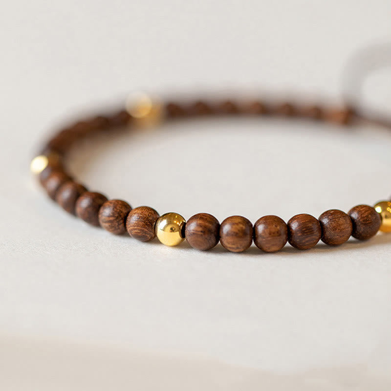 Nimara Ritual 4mm Ultra-thin Sandalwood 14K Gold Plated Copper Beads Protection Bracelet